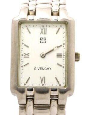 Givenchy Silver-Tone Rectangular Bracelet Watch with White Dial Vintage Classic